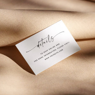 Carte D'accompagnement Détails de mariage avec script minimaliste propre