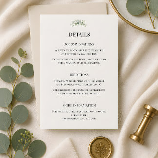 Carte D'accompagnement Détails de mariage avec verdure de eucalyptus de l