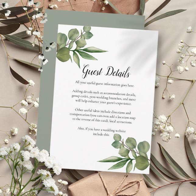 Carte D'accompagnement Détails de mariage avec verdure d'eucalyptus de fo (Woodland Eucalyptus Greenery Wedding Details Enclosure Card)