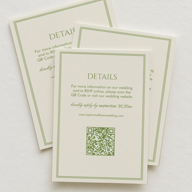 Carte D'accompagnement Détails de mariage blanc et vert Code Qr (Créateur téléchargé)