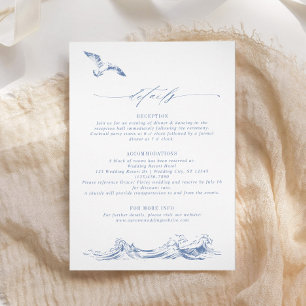 Carte D'accompagnement Détails de mariage bleu chic côtier élégant