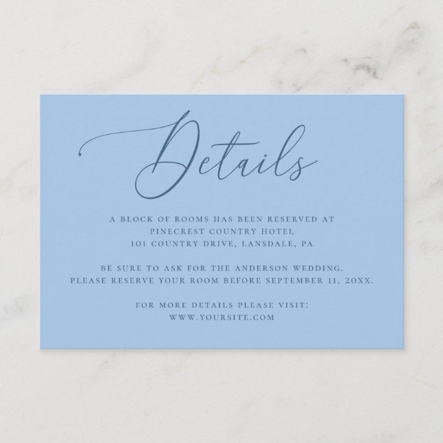 Carte D'accompagnement Détails de mariage Bleu ciel pastel | Informations (Devant)
