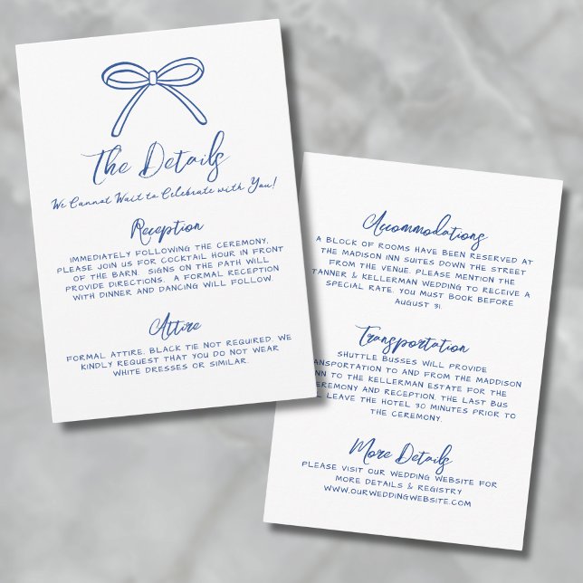 Carte D'accompagnement Détails de mariage bleu dessinés à la main (Hand Drawn Whimsical Blue Wedding Details Enclosure Card)
