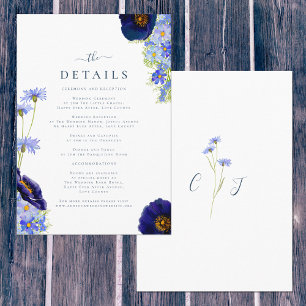 Carte D'accompagnement Détails de mariage bleu floral élégant d'été