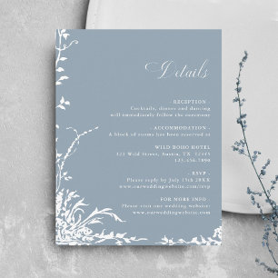 Carte D'accompagnement Détails de mariage bleu poussiéreux de jardin bota