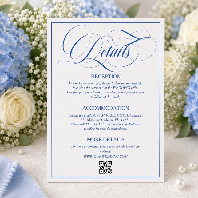 Carte D'accompagnement Détails de mariage bleu simple de luxe (Créateur téléchargé)