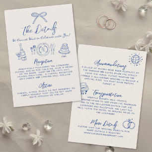 Carte D'accompagnement Détails de mariage bleus vintage dessinés à la mai