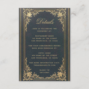 Carte D'accompagnement Détails de mariage Blue Elegant - Vintage Gold Scr