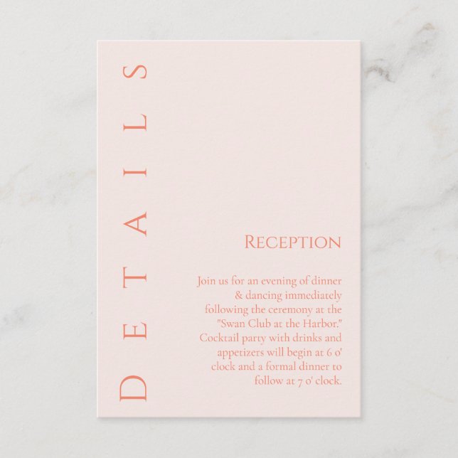 Carte D'accompagnement Détails de Mariage Blush simple et moderne- (Devant)