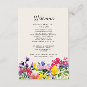 Carte D'accompagnement Détails de Mariage Bohème Aquarelle Fleurs Sauvage