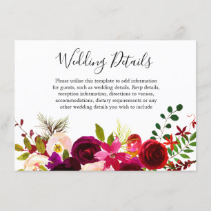 Carte D'accompagnement Détails de mariage Bohème Bordeaux Printemps Autom