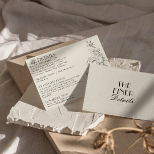 Carte D'accompagnement Détails de mariage bohème floraux crème noir éléga