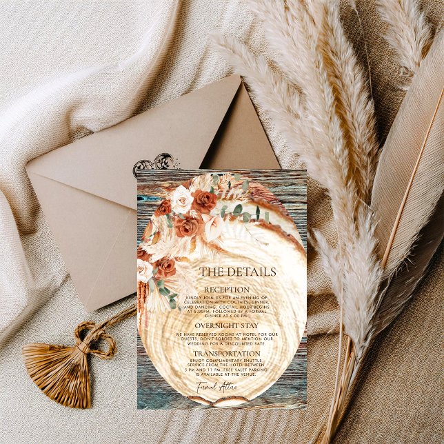 Carte D'accompagnement Détails de mariage Boho Pampas – Informations sur  (Créateur téléchargé)