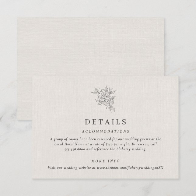 Carte D'accompagnement Détails de mariage botanique beige classique  (Devant / Derrière)