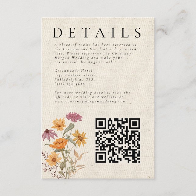 Carte D'accompagnement Détails de mariage botanique de jardin de fleurs s (Devant)