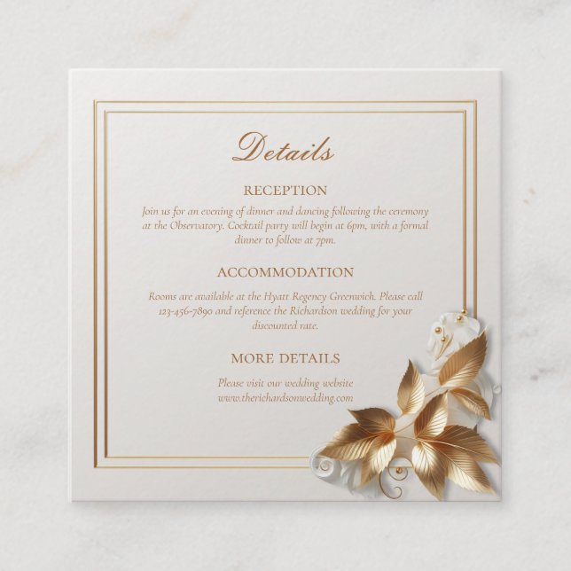Carte D'accompagnement Détails de mariage botanique doré (Devant)