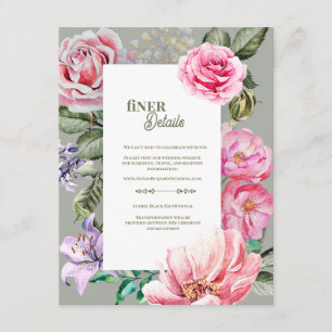 Carte D'accompagnement Détails de mariage botanique floral romantique vin