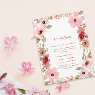 Carte D'accompagnement Détails de mariage botanique floral rose pâle