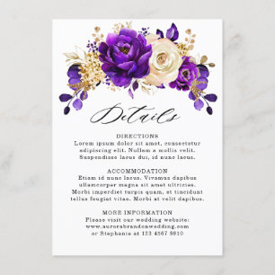 Carte D'accompagnement Détails de mariage botanique Royal Violet Or
