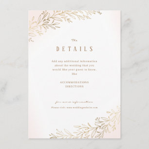 Carte D'accompagnement Détails de mariage botaniques dorés rose