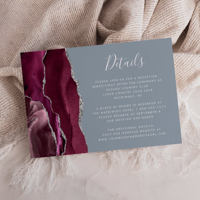 Carte D'accompagnement Détails de mariage Bourguignon Argent Agate Bleu P (Créateur téléchargé)