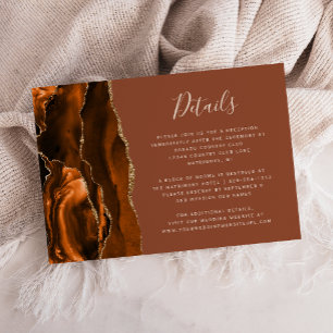 Carte D'accompagnement Détails de mariage Brun Orange Or Agate Rouille Ma