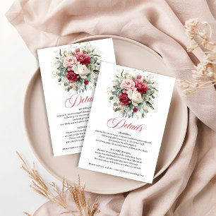 Carte D'accompagnement Détails de mariage Burgundy Floral Blush de Jardin