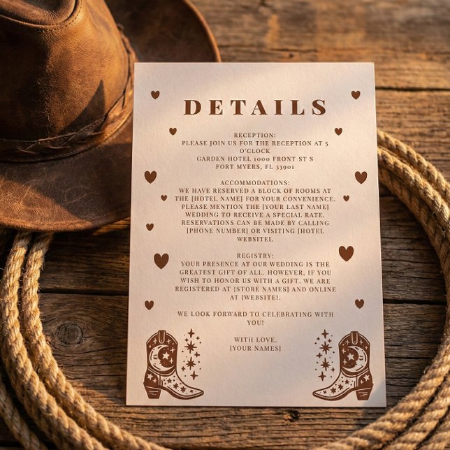 Carte D'accompagnement Détails de mariage champêtre rustique occidental (Créateur téléchargé)