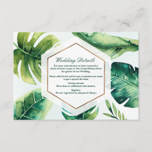 Carte D'accompagnement Détails de mariage chic blanc feuilles tropicales 