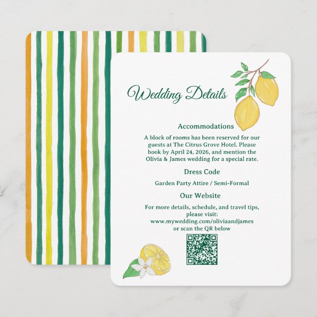 Carte D'accompagnement Détails de mariage chic citron agrume (Devant / Derrière)