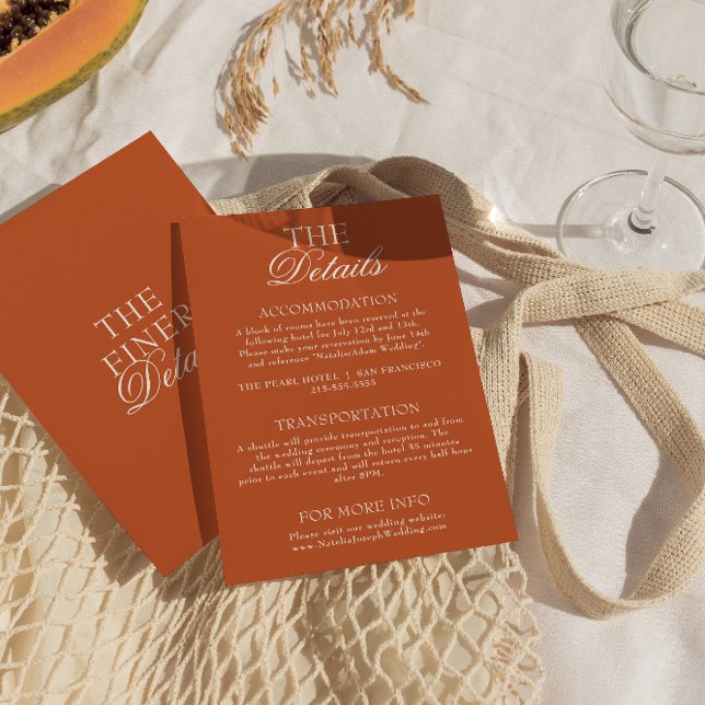 Carte D'accompagnement Détails de mariage chic en orange brûlé dans le st (Créateur téléchargé)