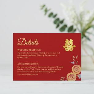 Carte D'accompagnement Détails de mariage chinois floraux orange rouge