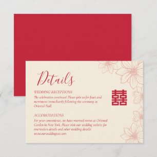 Carte D'accompagnement Détails de mariage chinois floraux rouge et beige