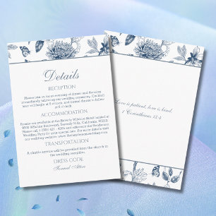 Carte D'accompagnement Détails de mariage chrétien en Chinoiserie bleue