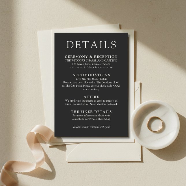 Carte D'accompagnement Détails de mariage classique au charbon simple (Simple Charcoal Classic Wedding Details Enclosure Card
)