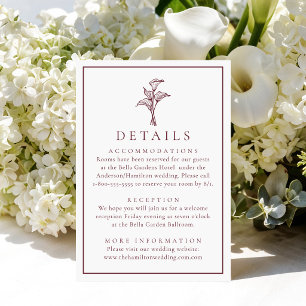 Carte D'accompagnement Détails de mariage classique de calla lily de Bour