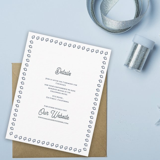 Carte D'accompagnement Détails de mariage classique formel avec un blason (Navy Blue Crest Wedding Details Card | Elegant Formal Reception Insert with Classic Border )