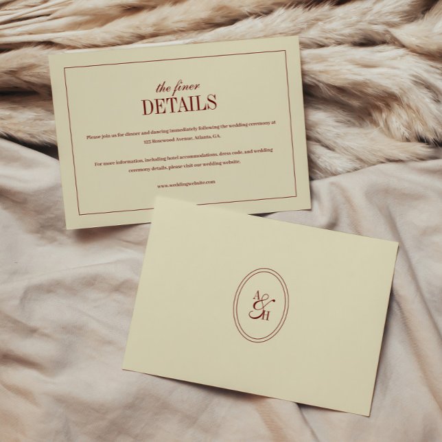 Carte D'accompagnement Détails de mariage Classique Script Ivoire & Rouge (Créateur téléchargé)