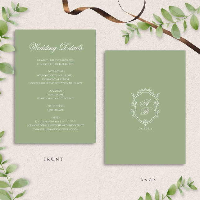 Carte D'accompagnement Détails de mariage classiques avec monogramme orné (Créateur téléchargé)