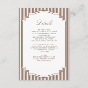 Carte D'accompagnement Détails de mariage classiques marron rayés de moch