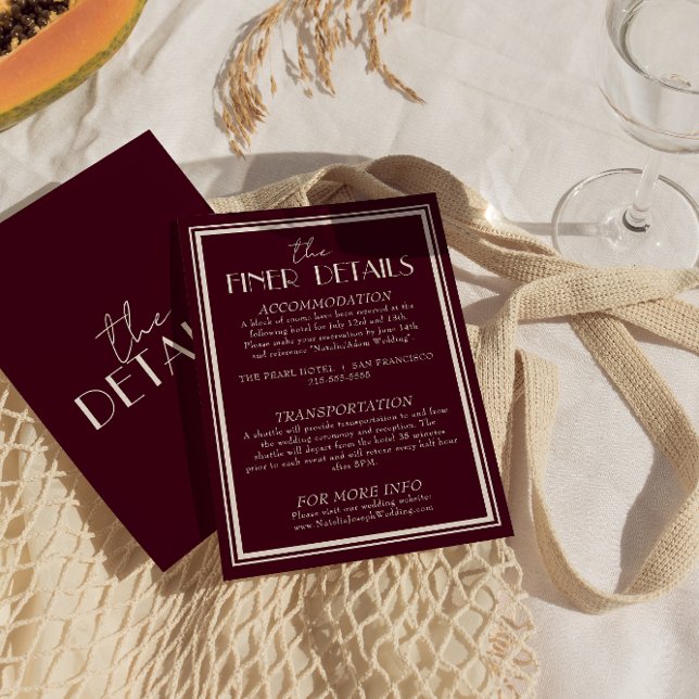 Carte D'accompagnement Détails de mariage Classy Raspberry Ivory Old Mone (Créateur téléchargé)