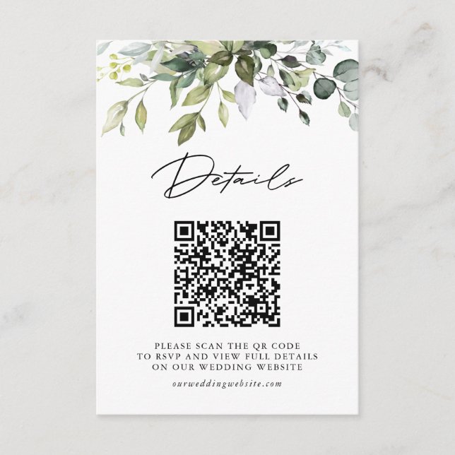 Carte D'accompagnement Détails de mariage Code QR à feuilles de Eucalyptu (Devant)