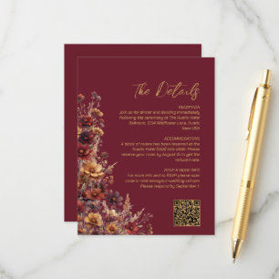 Carte D'accompagnement Détails de mariage Code QR Fleurs sauvages Bohème