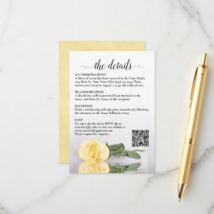 Carte D'accompagnement Détails de Mariage Code QR Rose Jaune Beurre Éléga