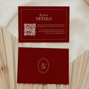 Carte D'accompagnement Détails de mariage Code QR Rouge Vin Écriture Clas