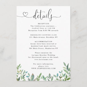 Carte D'accompagnement Détails de mariage coeur de verdure de feuillage b