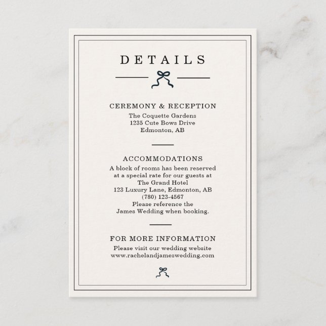 Carte D'accompagnement Détails de mariage coquette noir et blanc minimali (Devant)