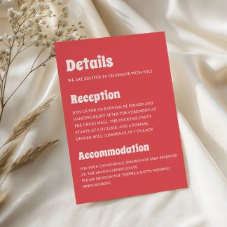 Carte D'accompagnement Détails de mariage corail rétro moderne