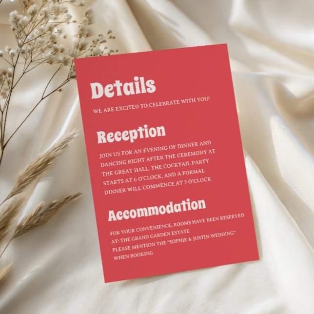 Carte D'accompagnement Détails de mariage corail rétro moderne (Créateur téléchargé)