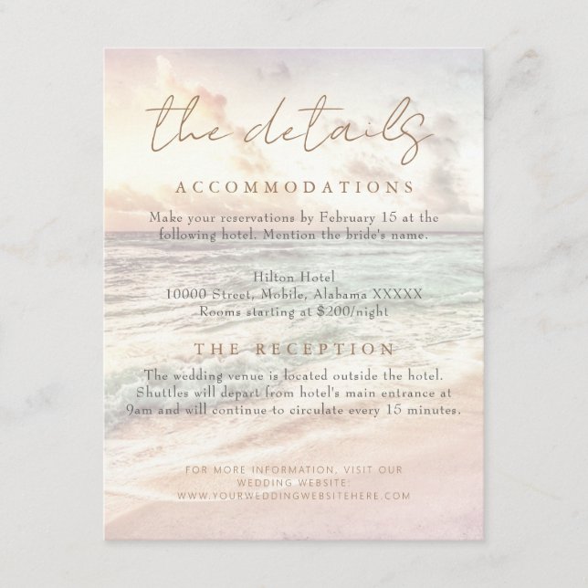Carte D'accompagnement Détails de mariage coucher de soleil plage bord de (Devant)